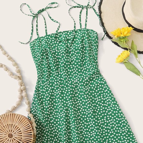 SHEIN Dresses & Skirts - SHEIN Knot Strap Shirred Back Ditsy Floral Dress